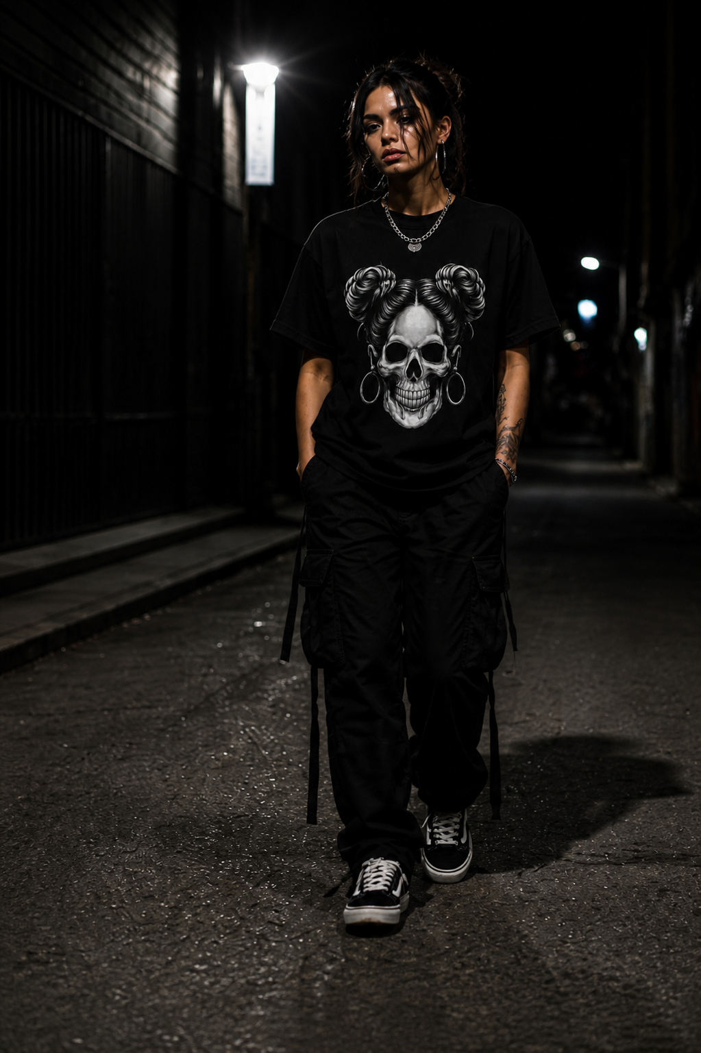 Dark Habit Skull Girl Statement Tee - Black