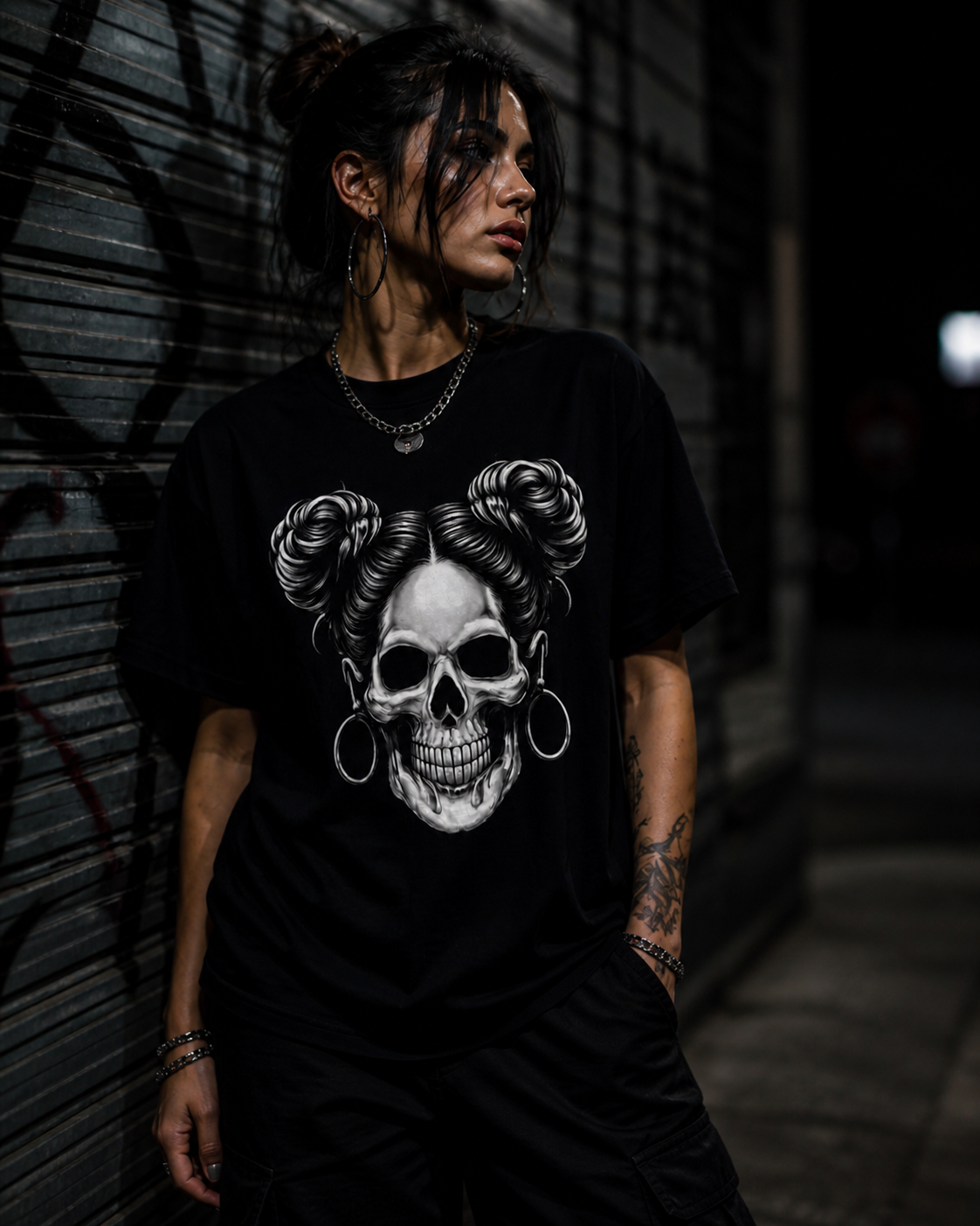 Dark Habit Skull Girl Statement Tee - Black